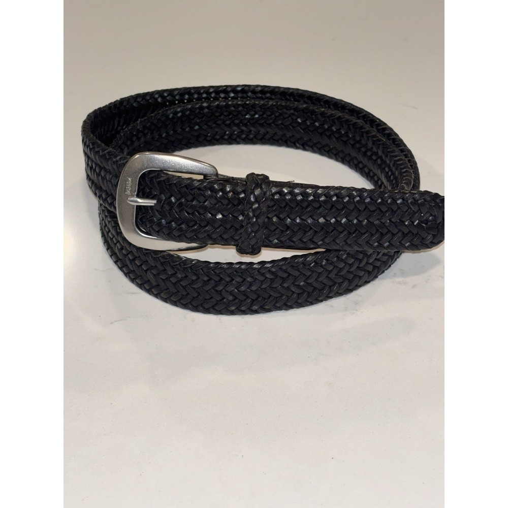 Polo Ralph Lauren Black Braided Woven Belt Adjustable Logo Sz 38/95 405069601